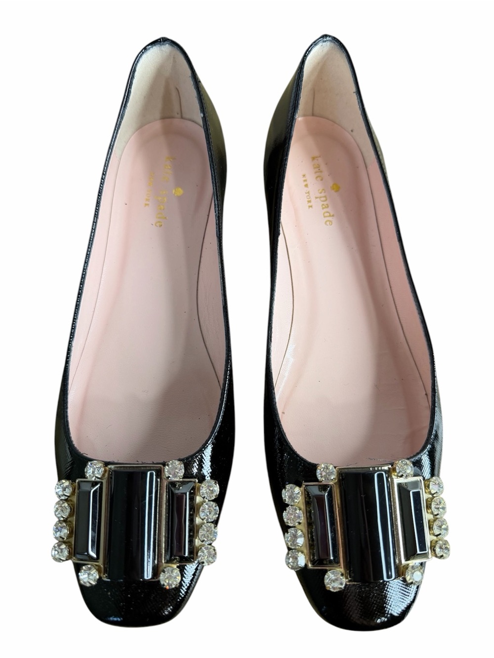 Kate Spade Nisella Flats size 7.5M Black Patent Crystal Embellished Shoes